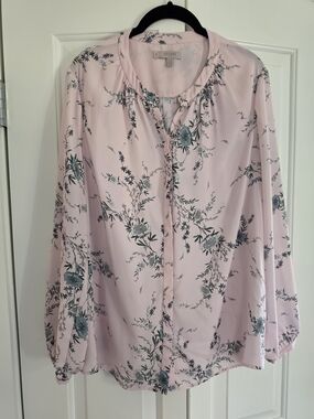 Pink Floral Button-Front Blouse